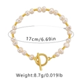 Detailed shot of pearl bracelet with gold OT buckle and size info 17cm 8.7g - KB0213-Pearl String with OT Buckle