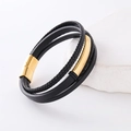 Mehrlagiges schwarzes Lederarmband für Herren mit goldenem Verschluss aus Edelstahl - Goldener Magnetverschluss Schwarzer Mehrschichtiger Geflochtener Stil / Gold
