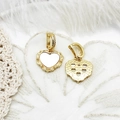 18K gold-plated heart pendant earrings with white shell inlay on lace and feathers - Heart Pendant