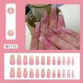 Pink gradient press-on nails with 3D floral designs and marble pattern, 24 pieces set - 3D Flower Style (Glue Type)