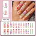 Matte Kunstnägel Set mit Sonnenblumen und Herzmuster in verschiedenen Größen - SGCY-246 / Kleber-Typ
