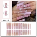 Pink gradient coffin press-on nails with silver butterflies and glitter accents - SGCY-298 / Glue Type