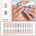 Pink and blue coffin fake nails with golden butterfly, flowers, and rhinestones décor - SGCY-301 / Glue Type