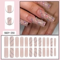 Long coffin nude press-on nails with spiral crystal rhinestones and 24-piece full set - SGCY-250 / Glue Type