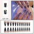 Long stiletto press on nails featuring black white gradient with stars and moon patterns - CJCY-304 / Glue Type