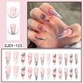 Unghie finte lunghe a stiletto con motivo a farfalla e design sfumato marmorizzato - Stile Rosa Nude Marmo E Farfalla (CJCY-123)