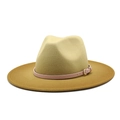 Two-tone wool fedora hat with beige crown, camel brim and pink leather belt strap - M (56-58cm) / Ginger Yellow