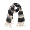 Detail of soft striped thick knit scarf featuring fuzzy texture and beige fringe tassels - 220x40+15cm / Black Beige