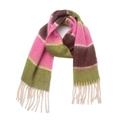 Detail of pink and brown striped wool scarf with soft fringe tassels on white background - 220x40+15cm / Rose Green