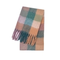Rainbow plaid mohair scarf featuring green and blue checkered patterns with soft fringe - Size 6