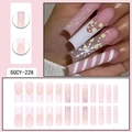 Christmas press-on nails with pink base, white snowflakes, and candy cane stripes - SGCY-228 Christmas Pink Snowflake Style