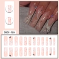 Long ballerina press on nails with pink butterfly wings, silver charms and rhinestones - SGCY-165 Nude Pink White French 3D Butterfly Style