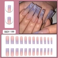 Long coffin purple marble French fake nails set with 24 pieces glue on press-on nails - SGCY-199 Purple Marble French Style