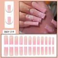 Pink gradient long press-on nails set with floral patterns and pearl embellishments - SGCY-219 Pink Gradient White Flower Pearl Style