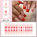 Press-on nail set featuring 24 red heart French tip designs in various sizes - SGCY-226 Red Pink Heart French Style