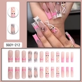 Pink and white coffin press-on nails with spider webs and bow-knot character - SGCY-212 Pink Cartoon Rabbit Spider Web Style