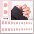 French tip press-on nails set in nude pink with white borders, model FS-18 for women - FS-18 Nude Pink Base White Tip