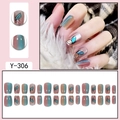 Unghie finte corte sfumate rosa e blu con motivi a farfalla e glitter, modello Y-306 - Farfalla Sfumata Rosa Blu (Y-306)
