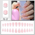 Pink almond french manicure press-on nails with white tips, 24-piece full set FS-27 - FS-27 Pink Base White Tip Almond Shape