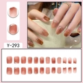 Short square press-on nails with amber gradient finish and elegant gold foil accents - Amber Nude Pink Gradient Gold Foil (Y-293)