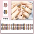 Short square press-on nails with blue cat eye texture and colorful firework patterns - Blue Gold Cat Eye Pink Fireworks (Y-313)