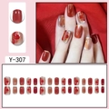 Red festive cat-eye press-on nails set with gold accents and floral hand-painted designs - Retro Red Gold Sand Floral Painted (Y-307)