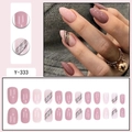 Almond pink press-on nails with silver glitter and black diagonal lines set of 24 - Pink Purple Silver Glitter Black Slash (Y-333)