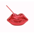 Vaso creativo con forma de labios rojo metalizado y pajita para fiestas disco - 700ml / Labios Rojos