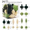 24pcs green and cream velvet Christmas ornaments set with star and onion shapes - Fruit Green Dark Green Cream