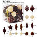 24-piece set of brown and cream velvet Christmas ornaments in various geometric shapes - 24 Pieces / Brown Coffee Cream