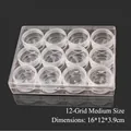 Clear acrylic storage box with 12 round jars for jewelry and DIY accessories, 16x12x3.9cm - 12-Grid Medium Anti-oxidation Box