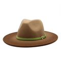 Detail of gradient felt jazz hat showing the wool texture and green leather buckle belt - M (56-58cm) / Gradient Brown