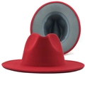 Red wool fedora hat with light grey inner brim and wide brim for fashion styling - Red (Light Grey Lining)