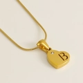 Gold heart pendant necklace with letter B engraving and small diamond accent - Letter B