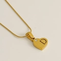 18K gold plated stainless steel heart necklace with letter D and sparkling diamond - Letter D