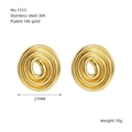 Detail view of 27mm 18k gold plated stainless steel spiral textured hoop earrings - Gold