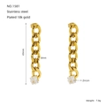 Golden stainless steel chain earrings with square zircon pendant and 18k gold plating - Cuban Link Square Zircon Style (ZYG1581) / 18K Gold