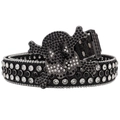 Zwarte leren riem met strass-steentjes en een met kristallen ingelegde schedel gesp - 105cm / Grote Schedel Zwart/Witte Riem