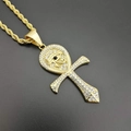 Goudvergulde roestvrijstalen Ankh-hanger met het oog van Horus en kristallen strass - Goud [Zonder ketting]