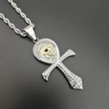 Zilveren Ankh-hanger met gouden Horus-oog en kristallen aan een getwiste ketting - Tweekleurig Goud & Zilver [Zonder ketting]