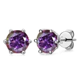 Detail of S925 sterling silver 6-prong earrings with round cut purple moissanite stones - Red-Purple (1CT*2)