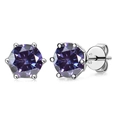 Detail of S925 sterling silver earrings with purple moissanite in six-prong setting - Purple-Blue (1CT*2)