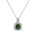 Macro shot of 925 sterling silver necklace featuring a square green gemstone pendant - 1 Carat, 6.5mm / Dark Green