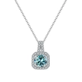 925 Sterling Silver necklace featuring square sky blue Moissanite pendant with halo - 1 Carat, 6.5mm / Blue