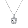 Macro shot of 925 silver necklace featuring a square radiant cut moissanite pendant - 1 Carat, 6.5mm / White
