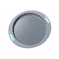 Grey round silicone cake mold with light blue handles on a white background - 9 Inch Pizza Pan