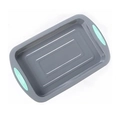 Grey silicone baking tray with mint green non-slip handles on a white background - 11 Inch Cookie Baking Sheet