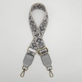Adjustable canvas shoulder strap with vintage floral jacquard and bronze hardware - Antique Brass Hook / Beige Background Grey Pattern Grey Leather