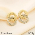 Elegantes pendientes de aro dobles dorados con cristales blancos en fondo de seda - Estilo de Doble Aro con Diamantes (KE116423-KFC) / Dorado