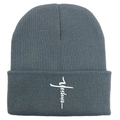 Graue Strickmütze mit Yeshua-Stickerei und Kreuz-Design für Damen und Herren - Silbergrau